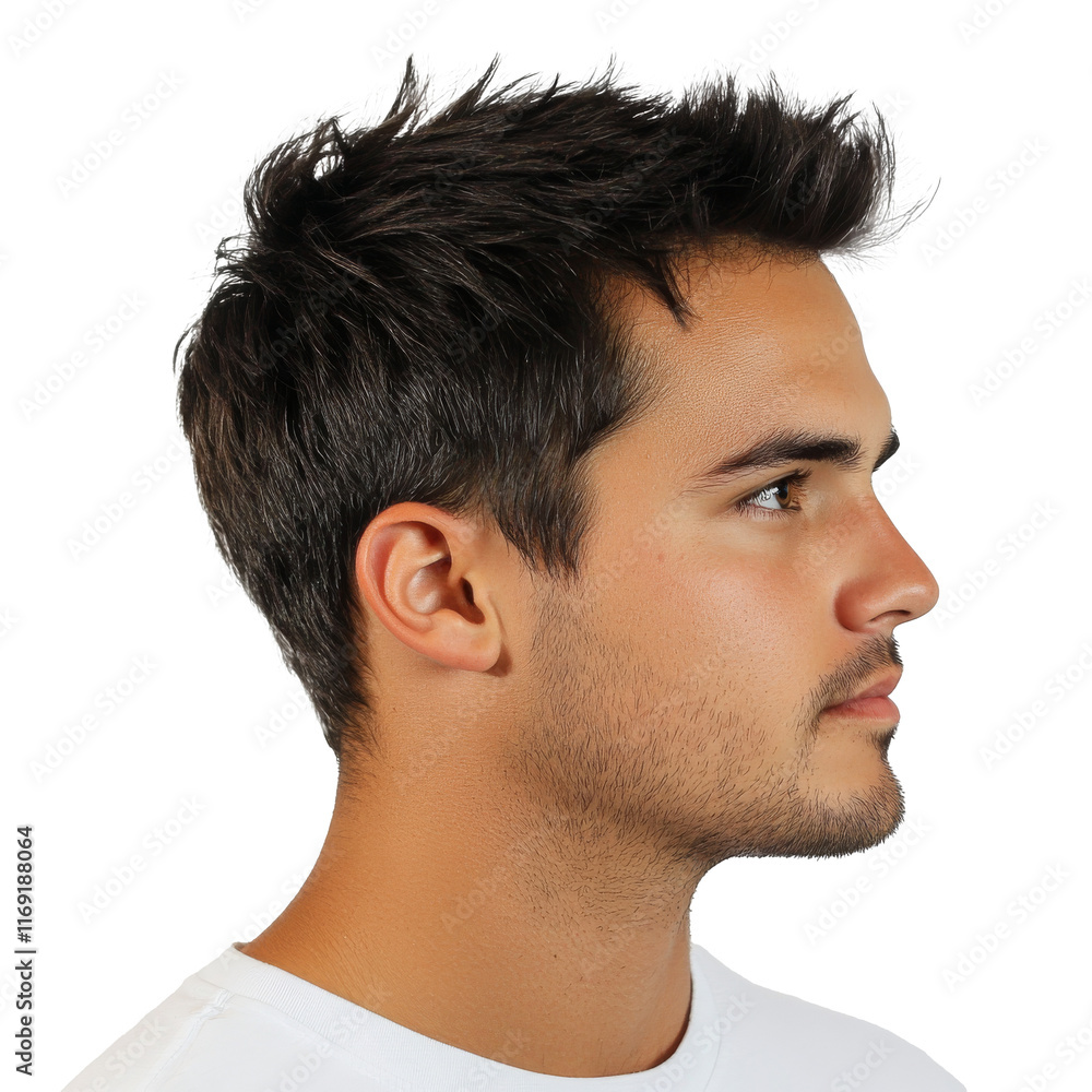 Fototapeta premium Profile view of a young man with styled hair