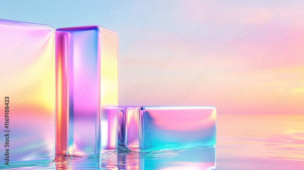 Pastel Gradient Neon Background with 3D Geometric Shapes, Colorful Holographic Wallpaper, Vibrant 3D Cubes Render Design. Pastel Gradient Neon Background with 3D Geometric Shapes, Colorful Holographic Wallpaper, Vibrant 3D Cubes Render Design.