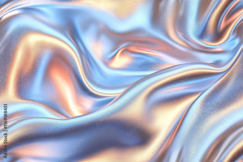 Abstract seamless holographic metallic design, smooth chrome and gold textures with soft glowing highlights, futuristic colors shifting between silver and iridescent blues Abstract seamless holographic metallic design, smooth chrome and gold textures with soft glowing highlights, futuristic colors shifting between silver and iridescent blues