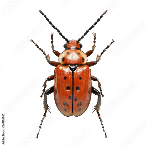 Bright red bug with distinctive patterns on body photo