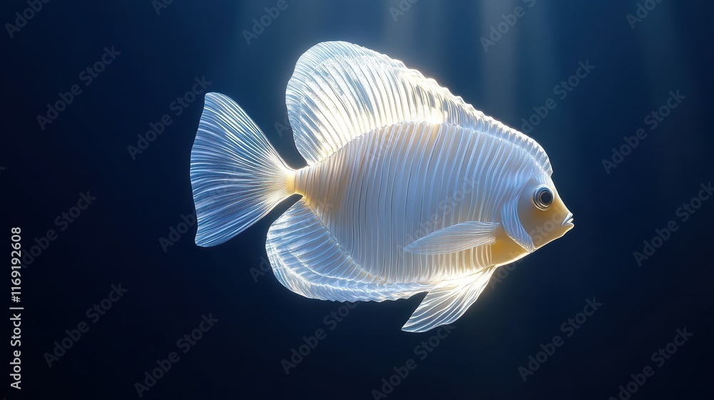 Fototapeta premium A tropical fish swimming gracefully against a deep blue ocean background.