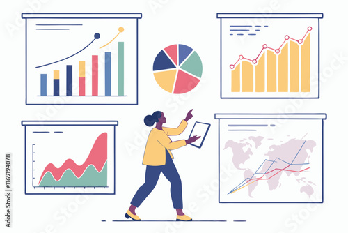 A cohesive set of six data visualization elements, designed with a bright, modern aesthetic to suit infographics and educational content. The set features diverse chart types, each designed with consi