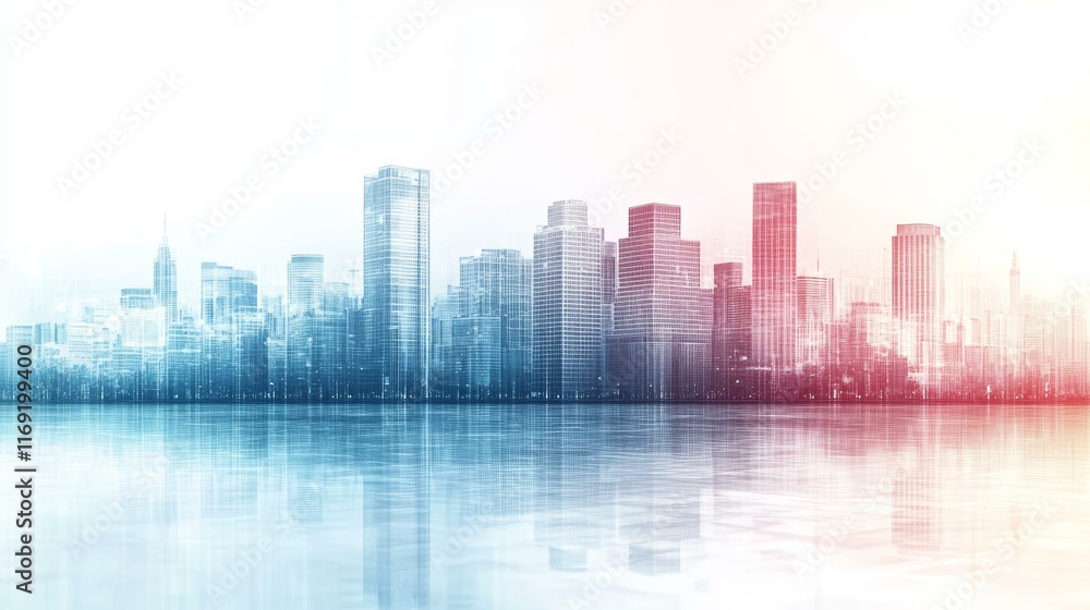 Fototapeta premium Abstract City Skyline Illustration with Reflection
