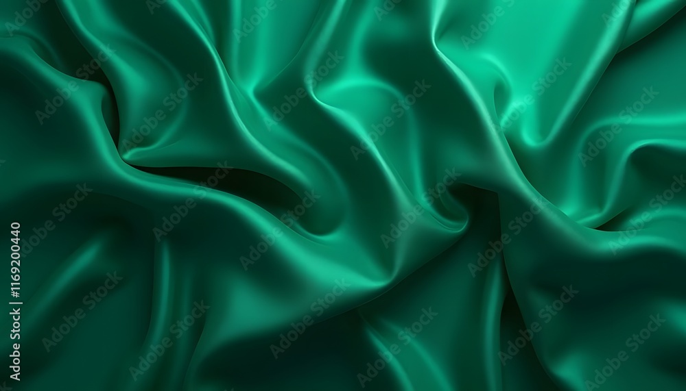Fototapeta premium Emerald Green Silk Fabric with Soft Folds and Smooth Texture