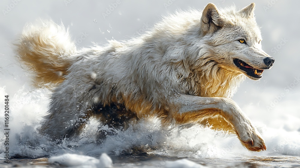Fototapeta premium Wolf Splashing Running Water Action Background
