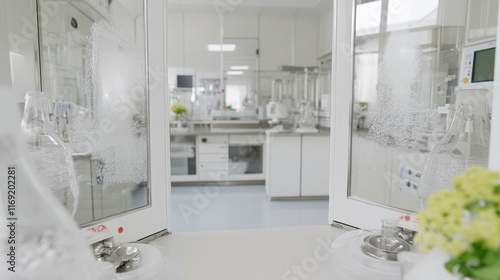 Modern Clean Laboratory Interior View Through Glass Partition Scientific Research Facility