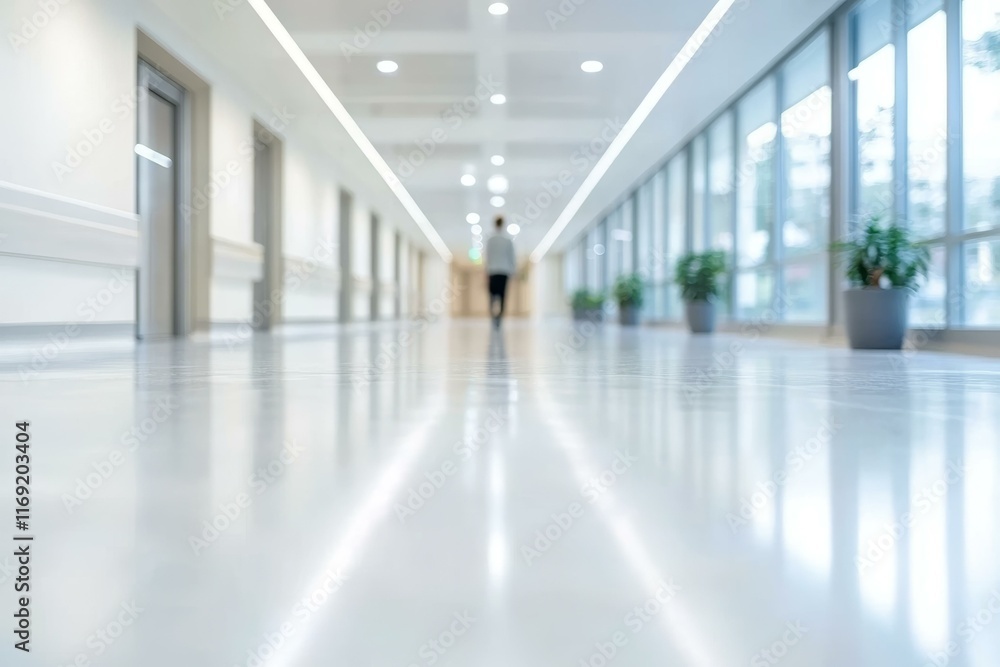 Modern Hospital Corridor with a Single Person Modern Hospital Corridor with a Single Person