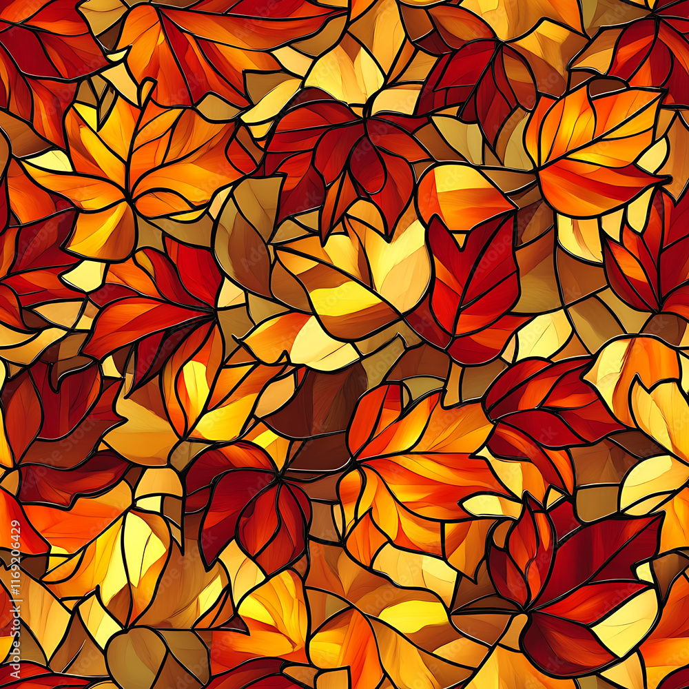 Stained Glass Fall Leaves Seamless Patterns Stained Glass Fall Leaves Seamless Patterns