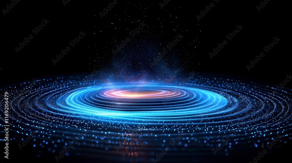 Fototapeta premium Abstract Cosmic Nebula Glowing Blue and Orange Spiral Galaxy with Stardust