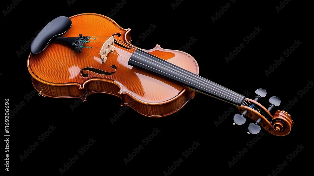 Fototapeta premium A close-up of a violin and bow resting dramatically on a black background.