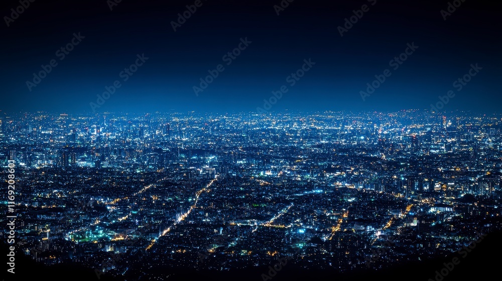 Naklejka premium Stunning Night View of a Vast Cityscape Illuminated by Millions of Lights