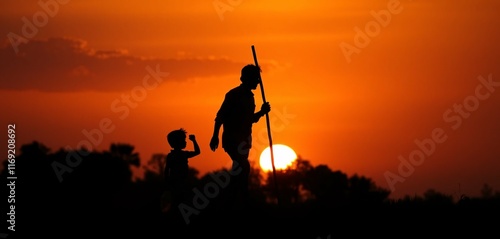 silhouette of a family in the sunset