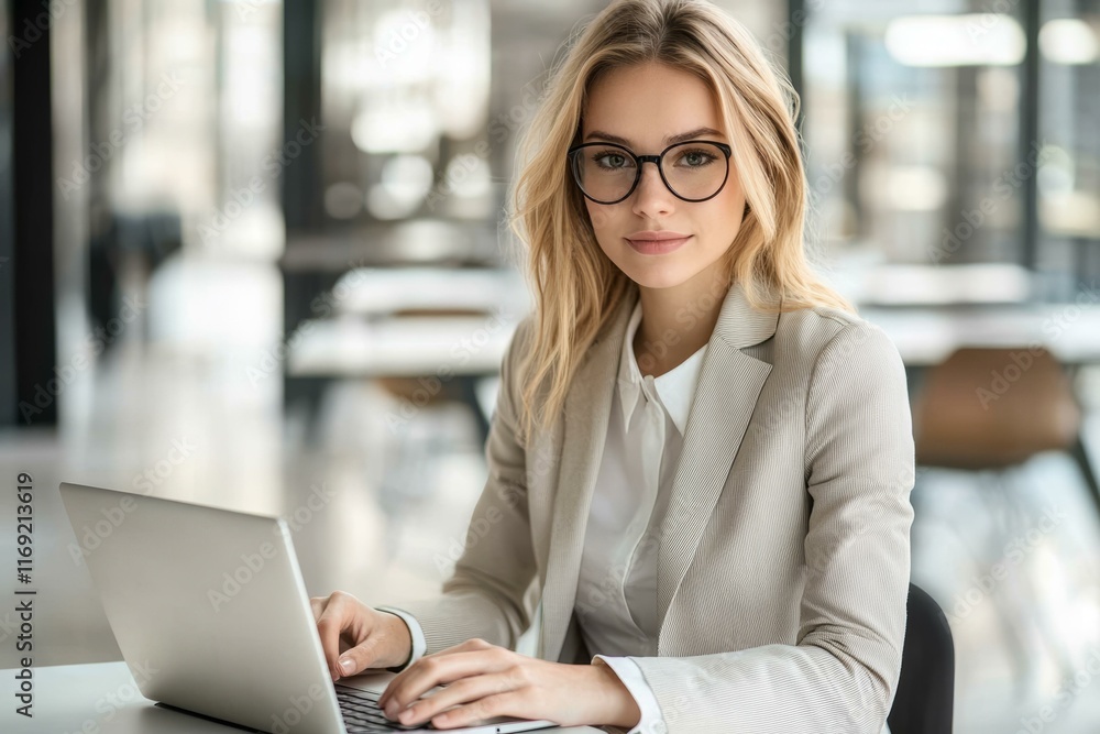 Business Woman Working on Laptop in Office Business Woman Working on Laptop in Office
