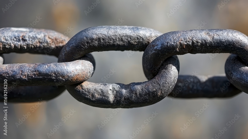 Close up of a Rusty Heavy Metal Chain Link Industrial Strength Interlocking Links Close up of a Rusty Heavy Metal Chain Link Industrial Strength Interlocking Links