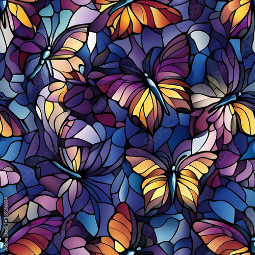 Stained Glass Butterflies Seamless Patterns