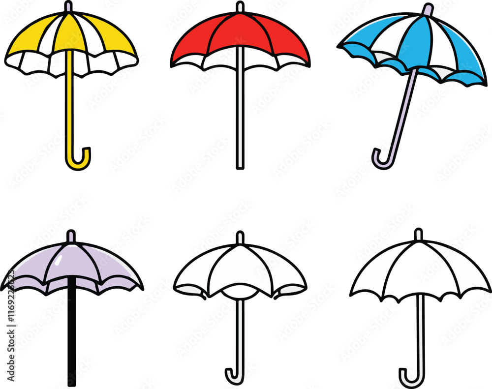 Obraz premium A set of pictures a large beach umbrella from the sun a multicolored umbrella from the rain vector illustration