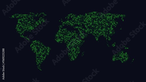 Map of planet earth with shining numbers, earth code, digital age, global internet, darknet