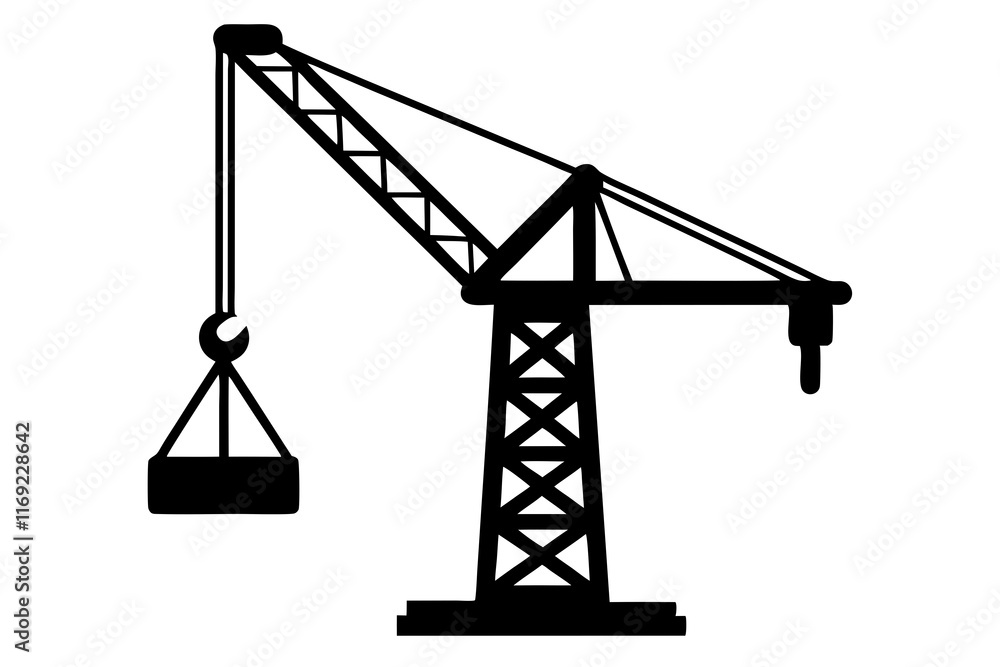 Jib Crane Silhouette Icon on Clean White Background Jib Crane Silhouette Icon on Clean White Background