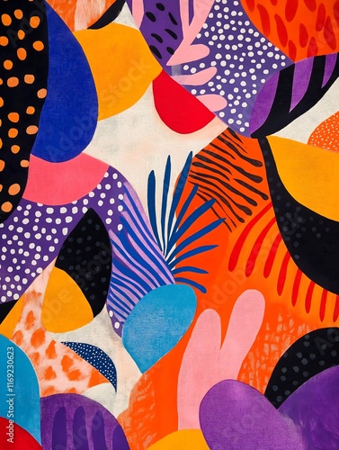 Retro 80s Memphis-style pattern, bright colors, and bold shapes