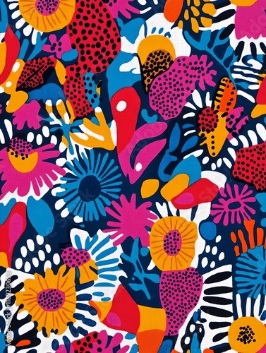 Retro 80s Memphis-style pattern, bright colors, and bold shapes