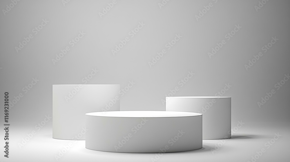 Fototapeta premium Minimalist White Cylindrical Podiums Studio Scene