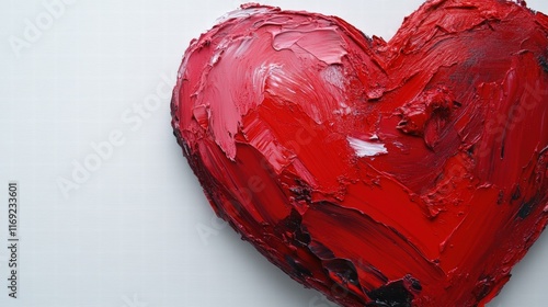 Abstract Red Heart Painting With Bold Brushstrokes on Canvas  
 photo