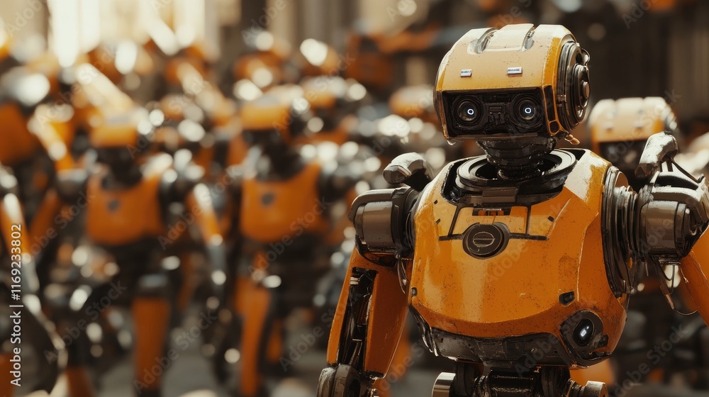 A close-up of industrial robots on the factory floor, highlighting modern technology and automation in production lines. A close-up of industrial robots on the factory floor, highlighting modern technology and automation in production lines.