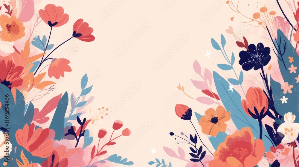 Vibrant Floral Bouquet Arranged Symmetrically on a Beige Background.. Vibrant Floral Bouquet Arranged Symmetrically on a Beige Background..