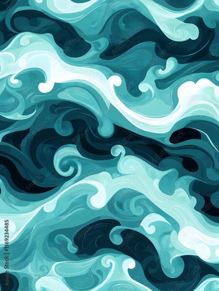 Ocean wave-inspired pattern with dynamic curves, teal, and aqua hues Ocean wave-inspired pattern with dynamic curves, teal, and aqua hues