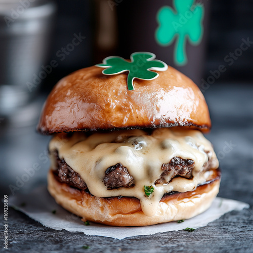 delicious burger decorated with shamrock