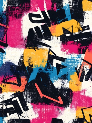 Graffiti-inspired pattern with spray paint textures and vibrant tags