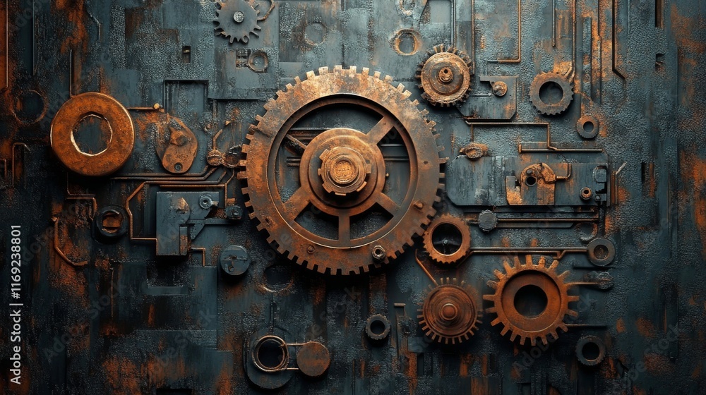 Intricate arrangement of golden gears showcasing mechanical craftsmanship and engineering design Intricate arrangement of golden gears showcasing mechanical craftsmanship and engineering design