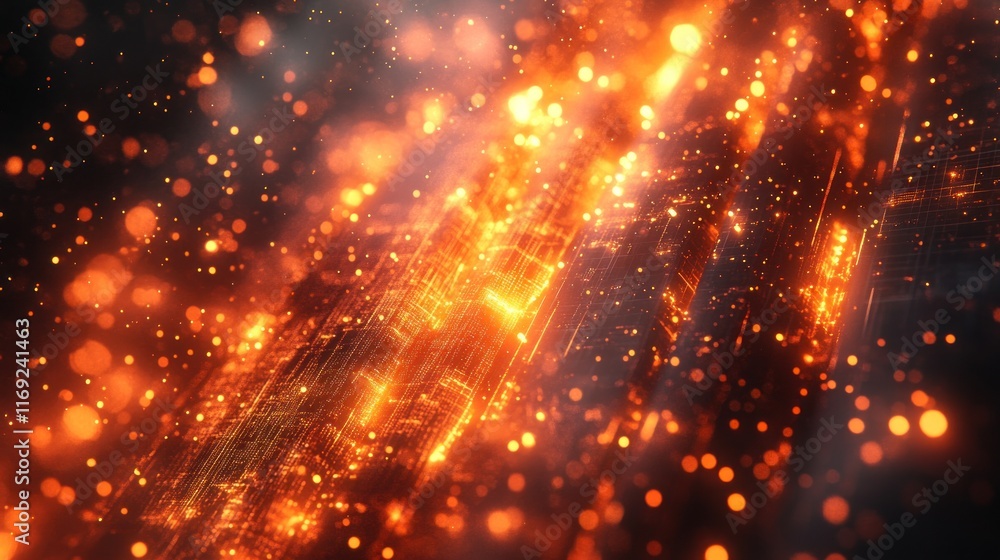 Fototapeta premium Fiery abstract background with glowing particles and streaks.