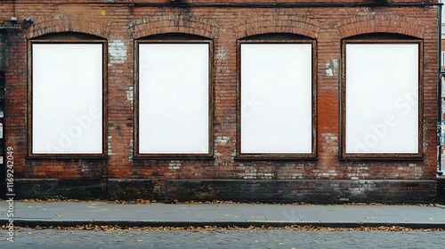 Vertical Blank White Poster on Side of Brick Building, Mock up