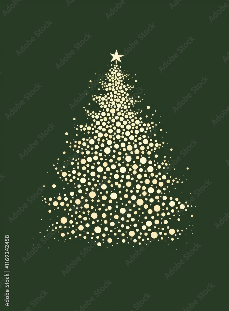 A minimalist digital illustration with an arched silhouette of a Christmas tree made from white dots on a dark green background, The overall design is simple and elegant, capturing the A minimalist digital illustration with an arched silhouette of a Christmas tree made from white dots on a dark green background, The overall design is simple and elegant, capturing the