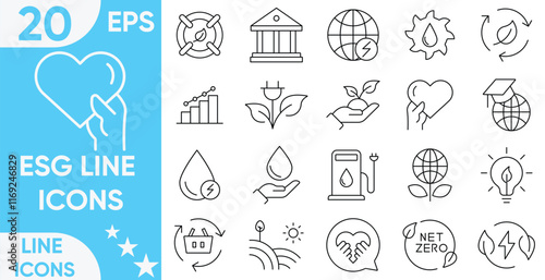 ESG Line icons set.ecology, environment, social, governance.governance related editable stroke.Vector and illustrator set.