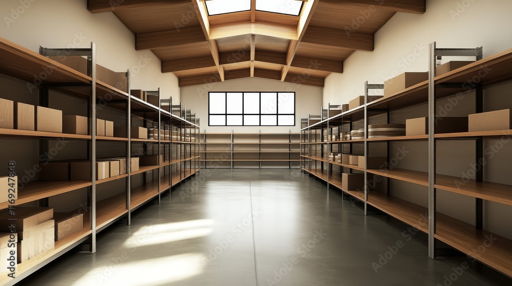 Massive warehouse fulfillment center with rows of high shelves stocked with goods, featuring industrial lighting, organized inventory, and a busy logistic environment for modern distribution and e-com Massive warehouse fulfillment center with rows of high shelves stocked with goods, featuring industrial lighting, organized inventory, and a busy logistic environment for modern distribution and e-com