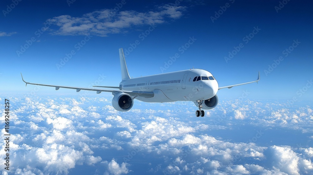 Fototapeta premium Airplane Flying Above Fluffy Clouds