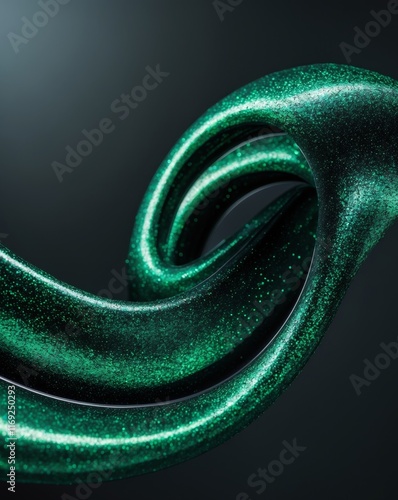 A luxurious emerald green glitter swirl on a dark gradient background. photo