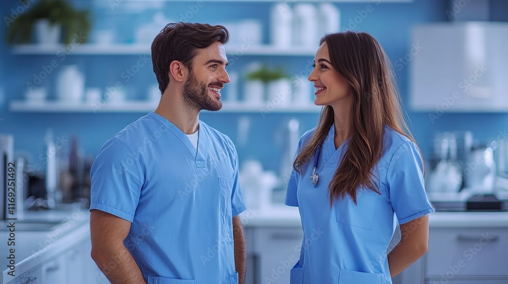 Fototapeta premium Healthcare professionals smiling in modern medical facility