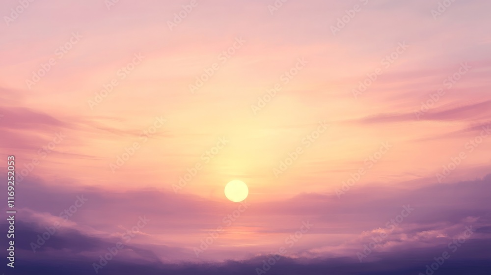 Serene Sunset Over Calm Sea with Soft Pastel Clouds in Purple Sky Serene Sunset Over Calm Sea with Soft Pastel Clouds in Purple Sky