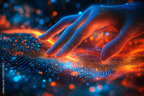 Futuristic touch interaction with digital interface. Biometric prints