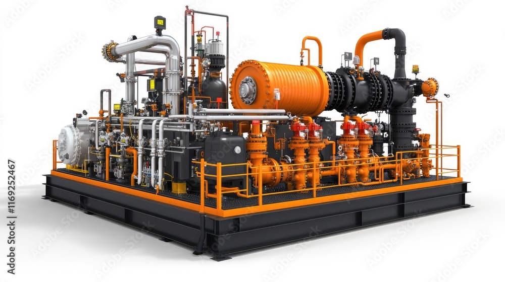 A pipeline compressor station with large gas pipes, industrial equipment, and liquefied gas processing, highlighting the complexity of energy systems. A pipeline compressor station with large gas pipes, industrial equipment, and liquefied gas processing, highlighting the complexity of energy systems.