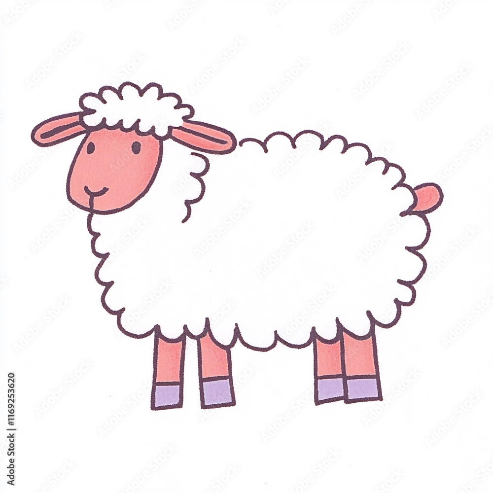 Charming Hand-Drawn Illustration of a Fluffy Sheep. AI Generated Charming Hand-Drawn Illustration of a Fluffy Sheep. AI Generated