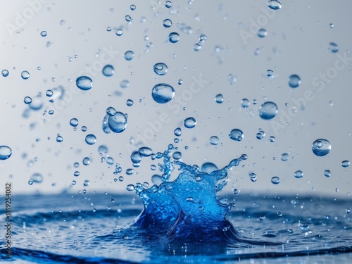 An impressive image of vibrant blue water in motion highlighting the allure of dynamic droplets Ideal for nature themed ads and materials photo