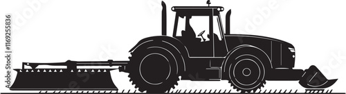 Silhouette of tractor pulling plow isolated transport 