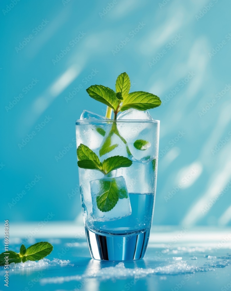 Refreshing Mint Drink in a Stylish Glass on a Vibrant Background Refreshing Mint Drink in a Stylish Glass on a Vibrant Background
