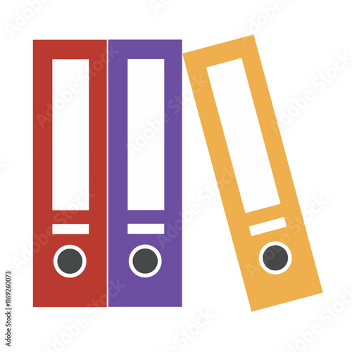 Three office document binders file isolated on white background. Flat style business icon with colorful ring binder folders illustration.