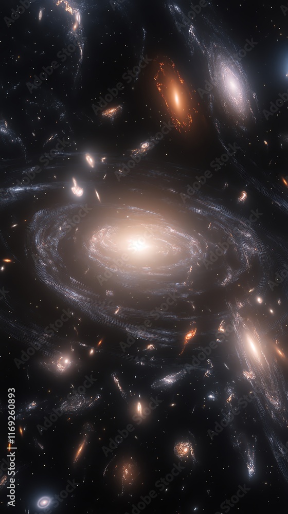 Vast galaxy formations with glowing stars in deep space. Vast galaxy formations with glowing stars in deep space.