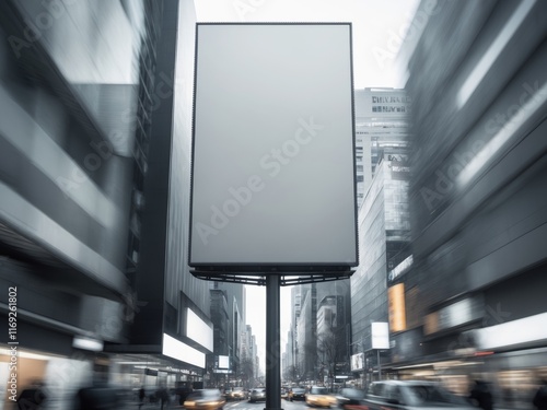 Blank Advertising Billboard on a Busy City Street photo